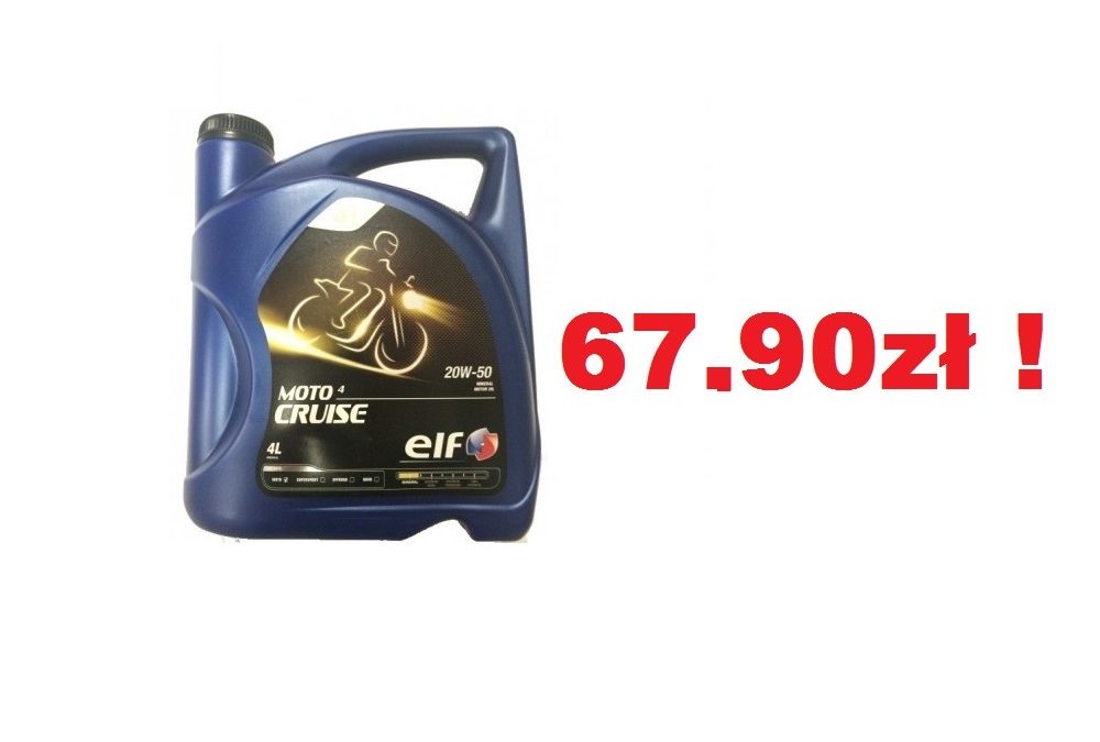 ELF MOTO 4 CRUISE 4T 20W50 4L w super cenie 67,90zł !!! Idealny olej do mniej wysilonych maszyn lub do płukanki silnika.